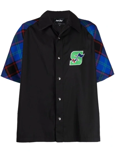 Just Don Black Colour-block Short-sleeved Shirt In Black