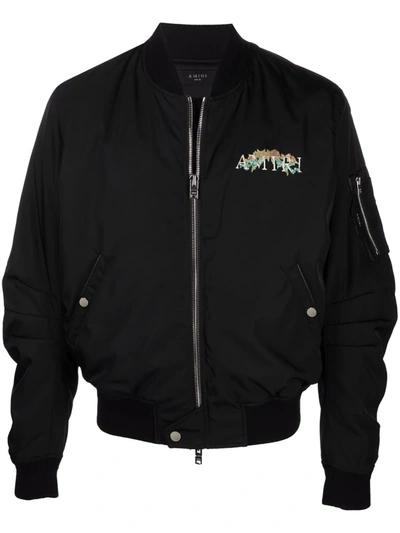 Shop Amiri Logo-print Bomber Jacket In Black