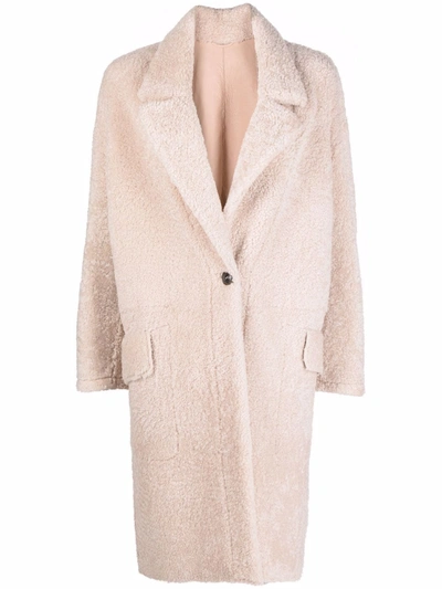 Shop Simonetta Ravizza Isabella Shearling Single-breasted Coat In Neutrals