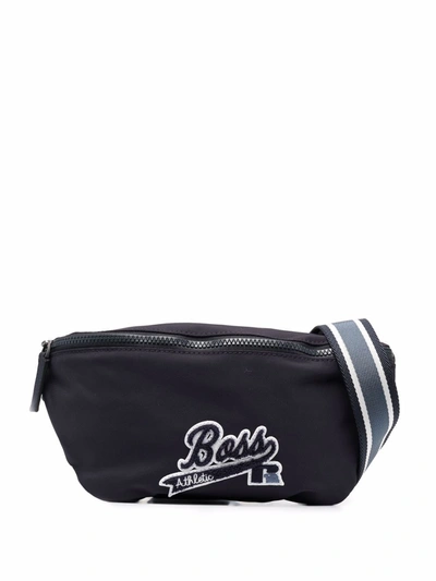 Shop Hugo Boss X Russel Athletic Flocked-logo Belt Bag In Blue