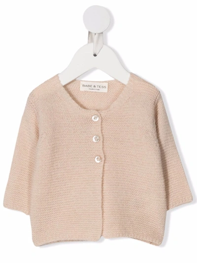 Shop Babe And Tess Pale Pink Cardigan In Neutrals