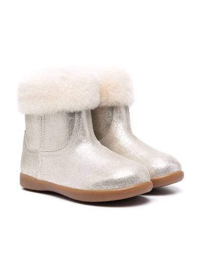 Shop Ugg Faux Fur-trimmed Metallic Leather Ankle Boots In Gold