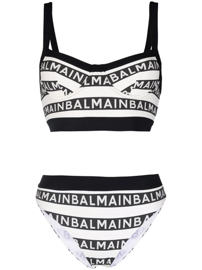 Shop Balmain Logo-print Bikini In Black
