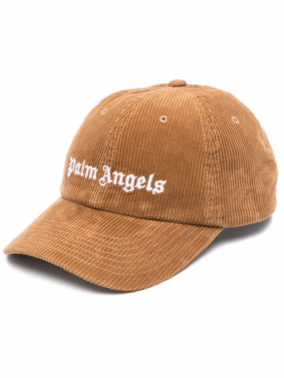 Shop Palm Angels Logo-embellished Corduroy Cap In Neutrals