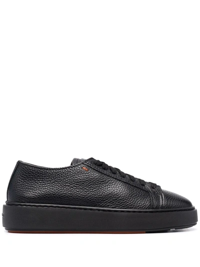 Santoni Leather Low-top Sneakers In Schwarz