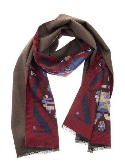 Shop Kiton Silk Scarf With Geometric Pattern In Red