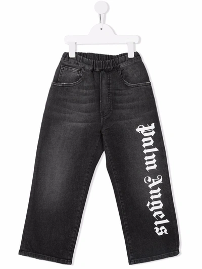 Shop Palm Angels Logo-print Jeans In Black