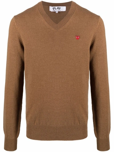 Shop Comme Des Garçons Play Logo-patch Wool Jumper In Brown