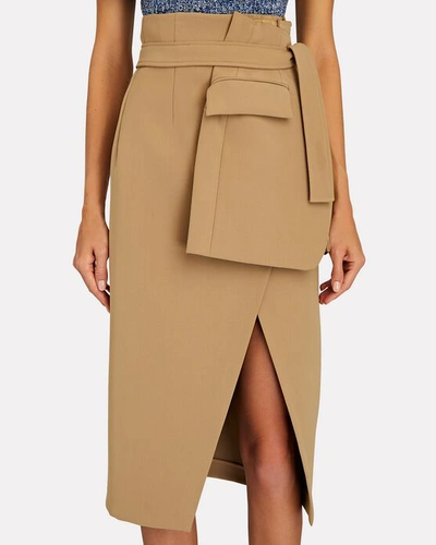 Shop A.w.a.k.e. Paneled Tie-waist Midi Skirt In Brown