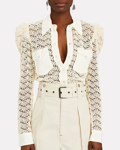 Shop Isabel Marant Ewen Floral Lace Button-down Blouse In Ivory