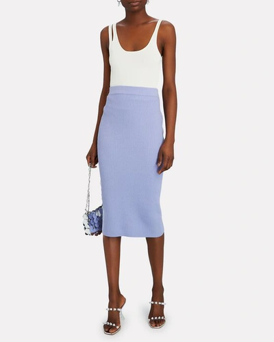 Shop Andamane Eulalia Wool-cashmere Midi Skirt In Light Blue