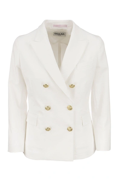 Shop Saulina Anna - Double-breasted Jacket In Pearl White