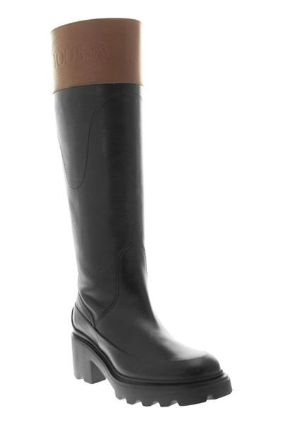 Shop Tod's Leather Boots In Black
