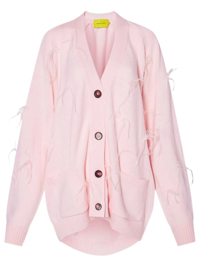 Shop Marques' Almeida Oversized Feather Cardigan Pink In Neutrals