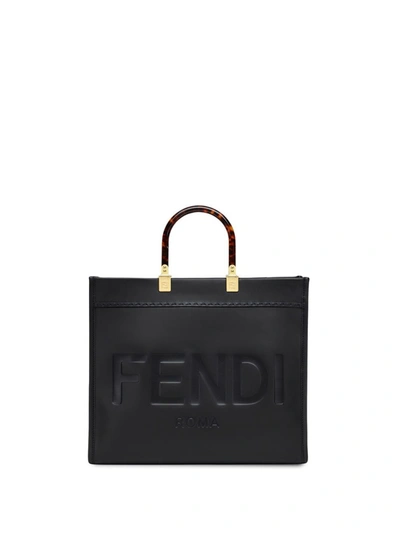 Shop Fendi Black Sunshine Logo-debossed Tote Bag