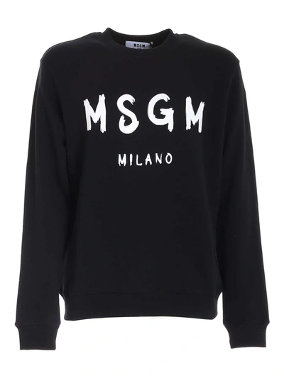 Shop Msgm Brushed Logo Crewneck Sweatshirt In Black