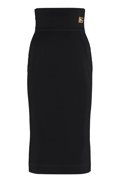 Shop Dolce & Gabbana Logo Plaque High Waist Skirt In Black