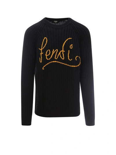 Shop Fendi X Noel Fielding Logo Intarsia Knit Jumper In Black