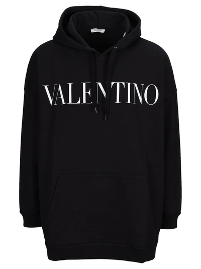 Shop Valentino Logo Print Drawstring Hoodie In Black