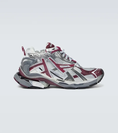 Shop Balenciaga Runner Sneakers In White/burgundy/grey