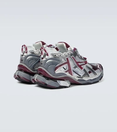 Shop Balenciaga Runner Sneakers In White/burgundy/grey