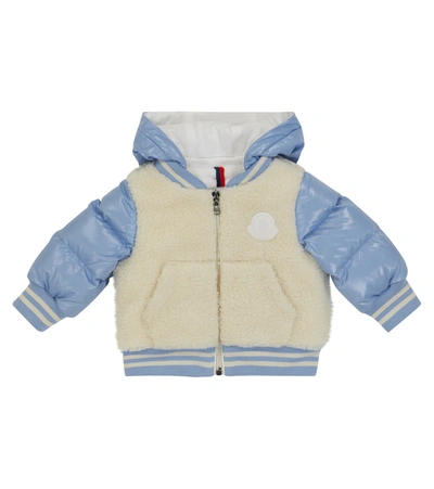 Shop Moncler Baby Fleece And Down Jacket In White Black