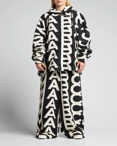 Shop Marc Jacobs Monogram-print Oversized Hoodie In Black/ivory