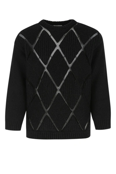 Shop Valentino Argyle Design Crewneck Sweater In Black
