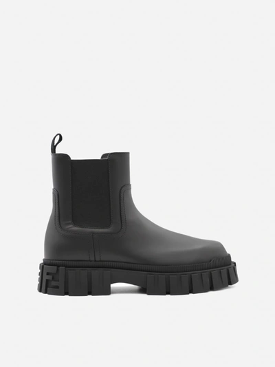 Shop Fendi Force Leather Ankle Boots In Black