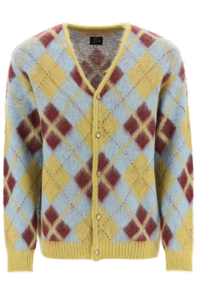 Shop Needles Argyle Mohair Cardigan In Yellow (yellow)