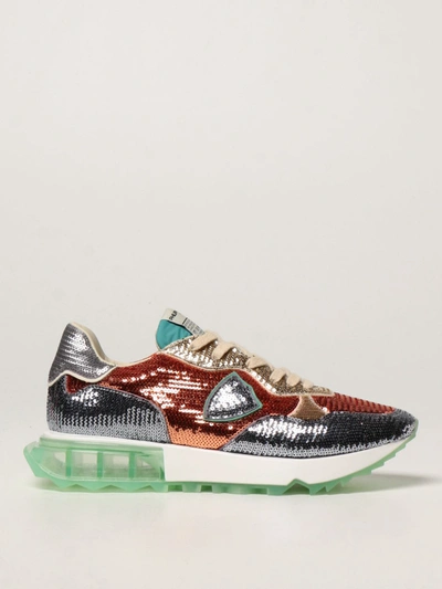 Shop Philippe Model Sneakers Lumiere La Rue  Sneakers With Sequins In Bronze