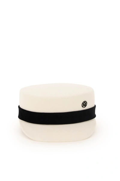 Shop Maison Michel Abby Felt Beret With Bow In White (white)