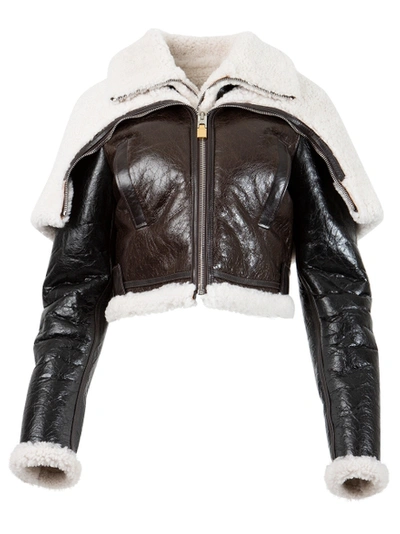 Shop Givenchy Mix Shearling Cropped Jacket Black And Beige