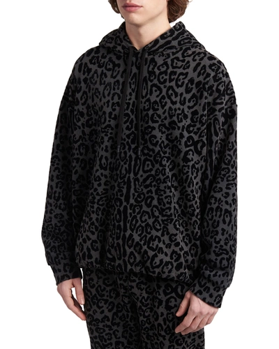 Shop Dolce & Gabbana Men's Tonal Leopard Tech Hoodie In Black Leo