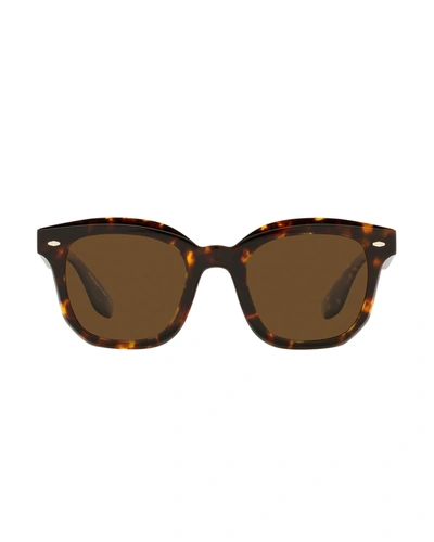 Shop Brunello Cucinelli Filu Polarized Oval Acetate Sunglasses In Brown Tortoise