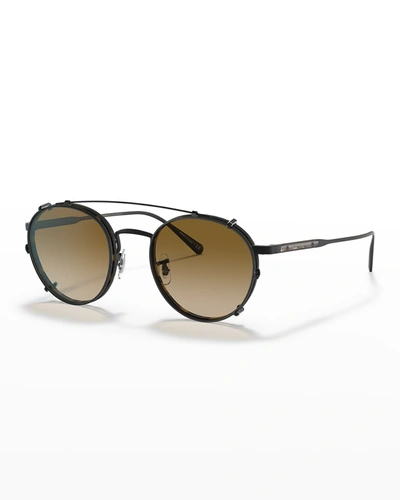 Shop Brunello Cucinelli Men's Artemio Round Sunglasses W/ Clip-on Lenses In Green