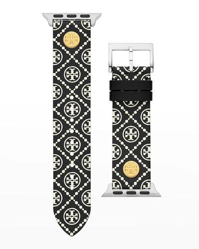 Shop Tory Burch Medallion Logo-print Apple Watch Band In Black, 38-40mm