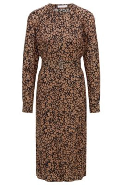 Hugo Boss Belted Silk Dress With Digital Print In Patterned | ModeSens