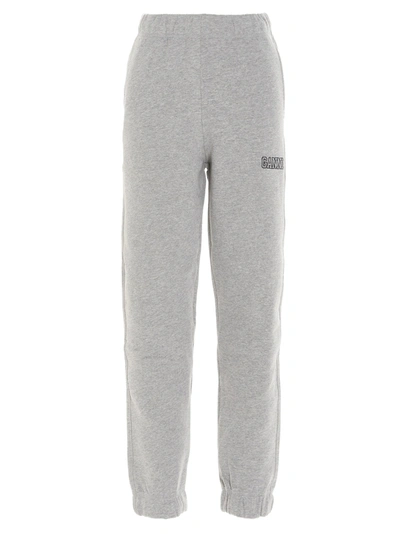 Shop Ganni Logo Embroidered Sweatpants In Grey