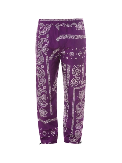 Shop Palm Angels Bandana Print Elasticated Waist Trousers In Purple