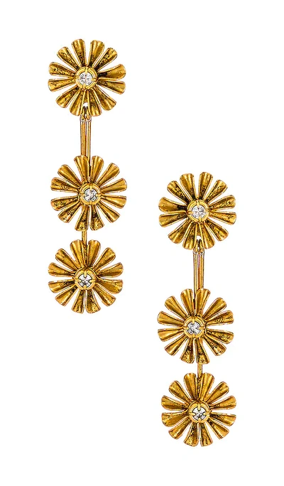 Shop Elizabeth Cole Triple Flower Earrings In Metallic Gold