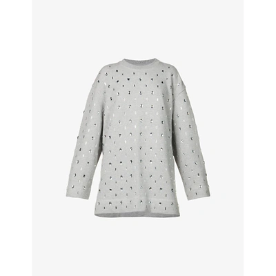Shop Dries Van Noten Womens Grey Melan Crystal-embellished Cotton-jersey Mini Dress S