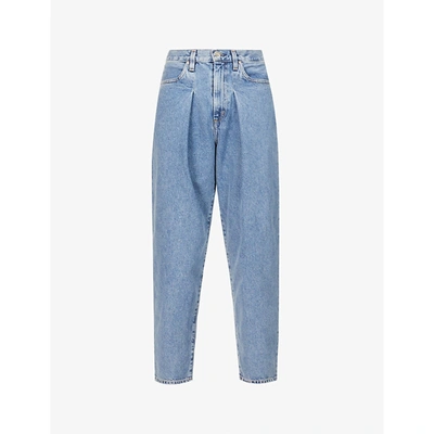 Shop Goldsign The Pleat Curve Tapered High-rise Organic-cotton Jeans In Curren