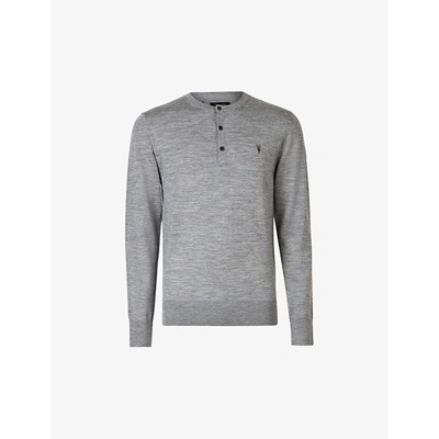 Shop Allsaints Mens Grey Marl Mode Slim-fit Merino Wool Polo Shirt Xs