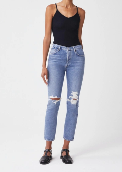 Shop Agolde Riley High Rise Cropped Straight Fit Jeans In Whiplash