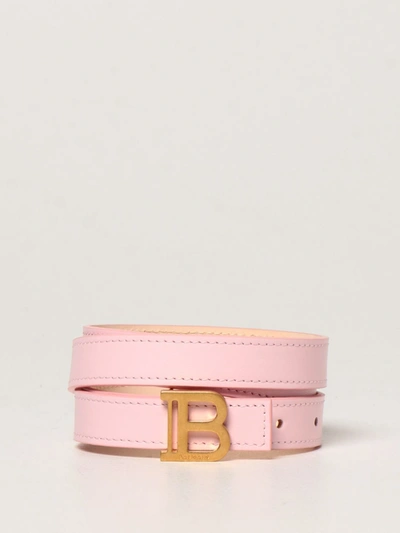 Shop Balmain Leather Belt In Blush Pink