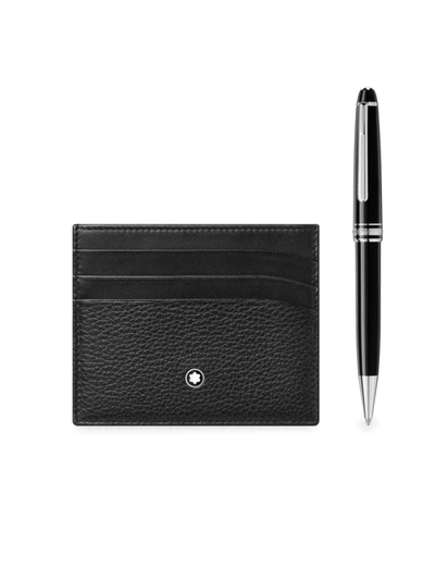 Shop Montblanc Men's 2-piece Leather Card Case & Ballpoint Pen Set In Black