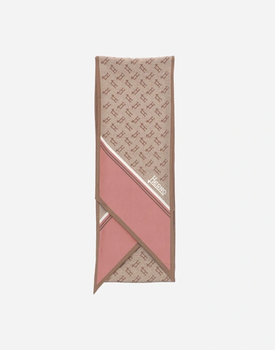 Shop Herno Silk Monogram Foulard 16x184cm In Pink