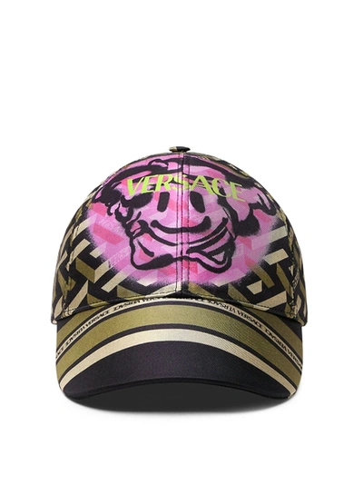 Shop Versace Smiley Face Medusa Logo Cap In Black