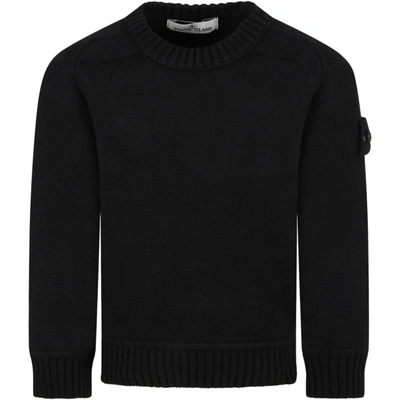Shop Stone Island Junior Black Sweater For Boy With Iconic Compass